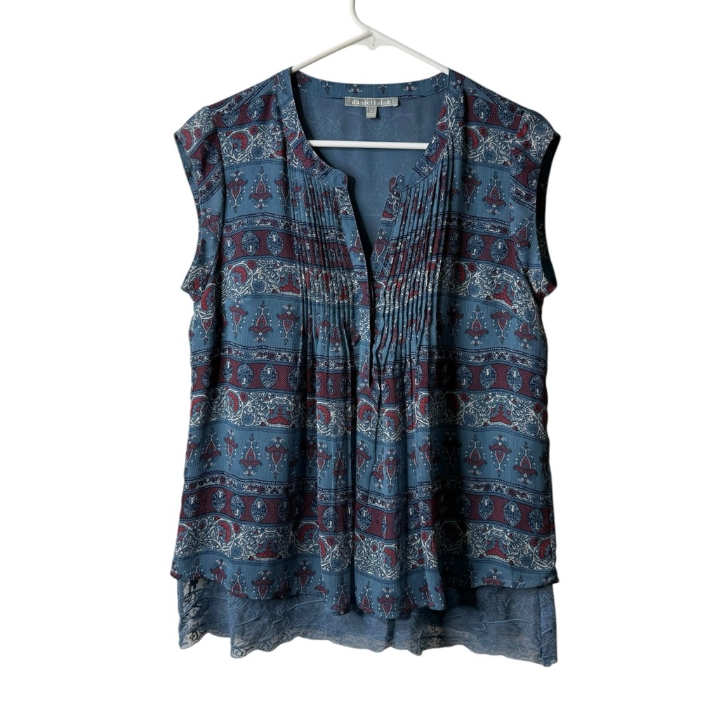 Daniel Rainn Stitch Fix Blue Lace Crochet Hem Sleeveless Cap Sleeve Blouse - Picture 1 of 6